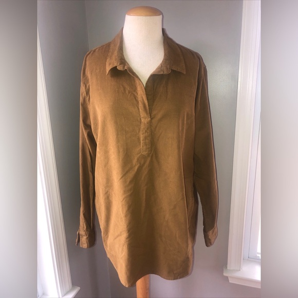 Garnet Hill Tops - Garnet Hill Corduroy Tunic Womens Size Large Feather-Wale Cotton Gingerbread